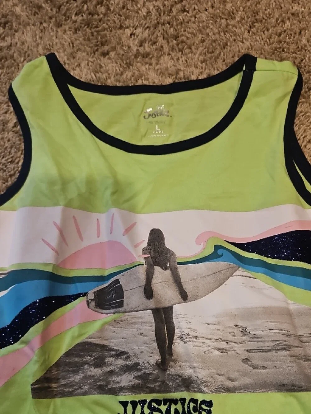 Justice Lime Surf Graphic Tank Top with Front Tie